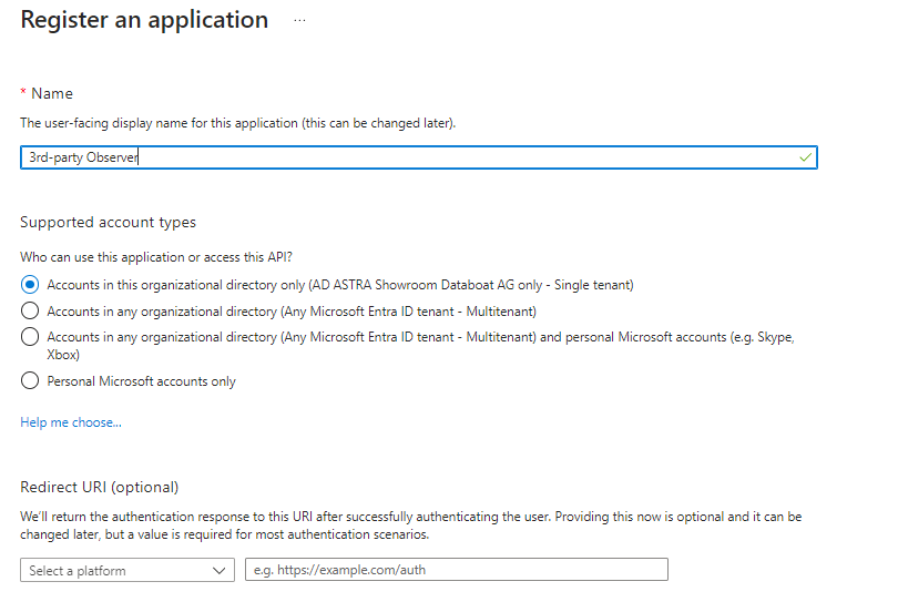 Create a 3rd-party Observer service principal AppRegistration