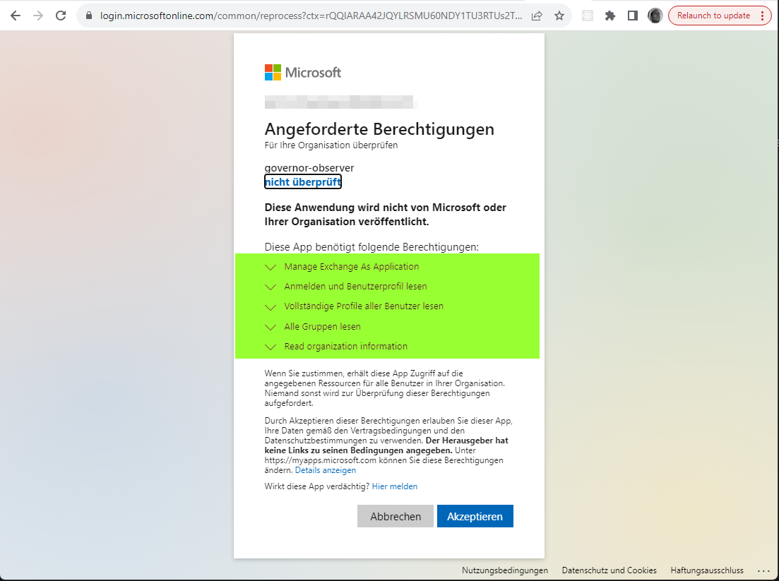 Grant admin consent to AppRegistration hosted in Governor's home tenant